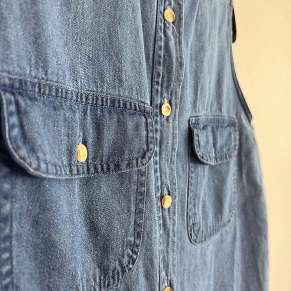 Upper West Side Womens Western Grunge Denim Button Up Sleeveless Blouse Small - Picture 9 of 10